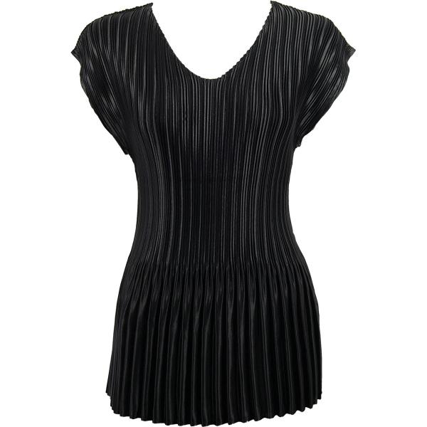 Wholesale 1554 - Satin Mini Pleat 3/4 Sleeve Dresses Solid Black Satin Mini Pleat - Cap Sleeve V-Neck - One Size Fits Most