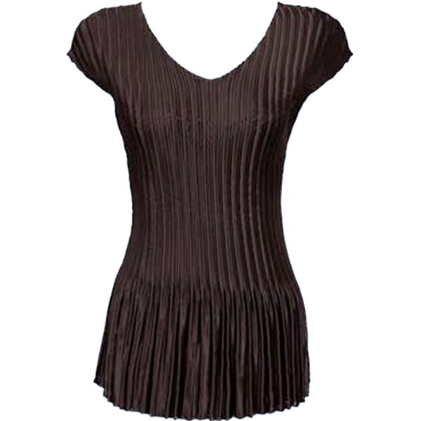 Wholesale 1148 - Satin Mini Pleats Blouses Solid Brown Satin Mini Pleat - Cap Sleeve V-Neck - One Size Fits Most