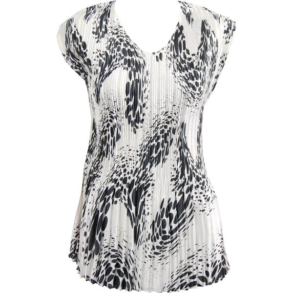 Wholesale 745 - Skirts - Satin Mini Pleat Tiered White-Black Swirl Dots Satin Mini Pleat - Cap Sleeve V-Neck - One Size Fits Most