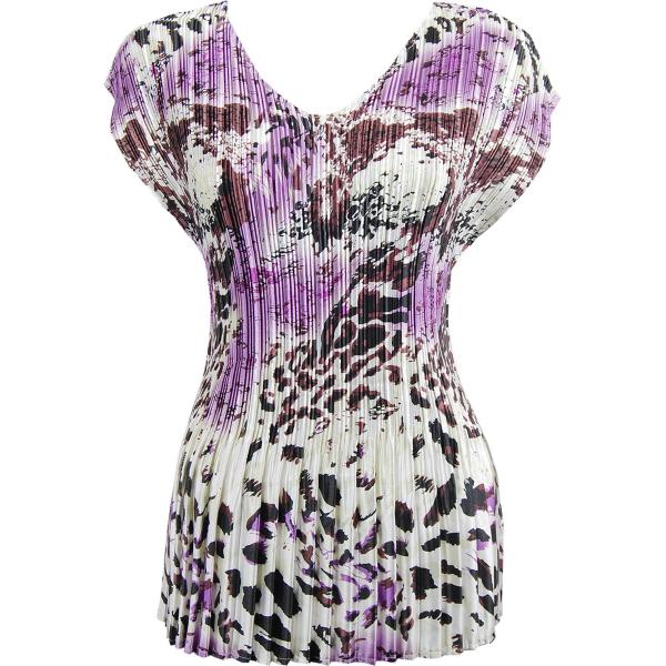 Wholesale 745 - Skirts - Satin Mini Pleat Tiered Reptile Floral - Purple Satin Mini Pleat - Cap Sleeve V-Neck - One Size Fits Most