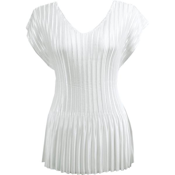 Wholesale Satin Mini Pleats - Half Sleeve Tunic Solid White Satin Mini Pleat - Cap Sleeve V-Neck - One Size Fits Most