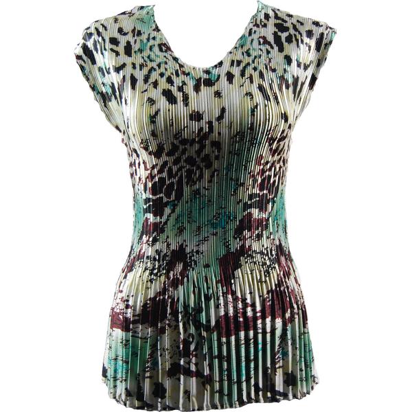 Wholesale 1149 - Satin Mini Pleats Half Sleeve with Collar Reptile Floral - Teal Satin Mini Pleat - Cap Sleeve V-Neck - One Size Fits Most