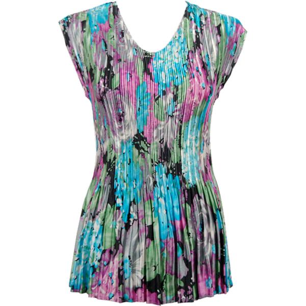 Wholesale 1519 - Satin Mini Pleat 3/4  Sleeve Dress Collar Sky Blue-Coral Floral (MB) Satin Mini Pleat - Cap Sleeve V-Neck - One Size Fits Most