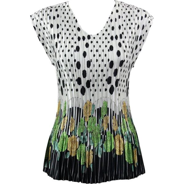 Wholesale 1519 - Satin Mini Pleat 3/4  Sleeve Dress Collar Polka Dot Garden - Green Satin Mini Pleat - Cap Sleeve V-Neck - One Size Fits Most