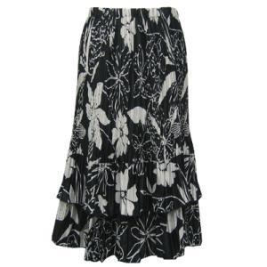 745 - Skirts - Satin Mini Pleat Tiered  Floral - White on Black Satin Mini Pleat Tiered Skirt - One Size Fits Most