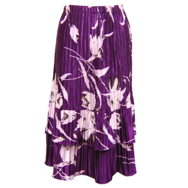 wholesale Skirts - Satin Mini Pleat Tiered*  White Tulips on Purple - One Size Fits Most