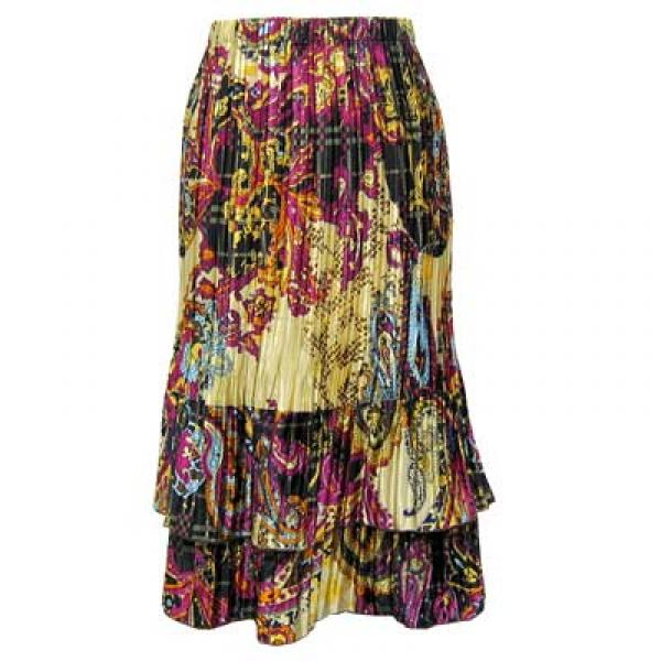 wholesale 745 - Skirts - Satin Mini Pleat Tiered  Paisley Plaid Magenta Satin Mini Pleat Tiered Skirt - One Size Fits Most