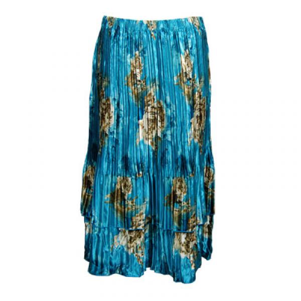 wholesale Skirts - Satin Mini Pleat Tiered*  Taupe on Teal - One Size Fits Most