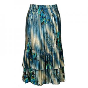 745 - Skirts - Satin Mini Pleat Tiered  Marble Floral - Blue Satin Mini Pleat Tiered Skirt - One Size Fits Most