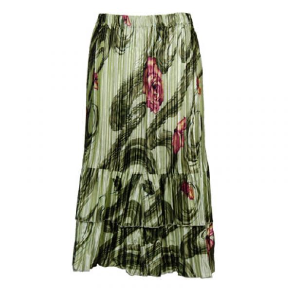 wholesale Skirts - Satin Mini Pleat Tiered*  Multi Green Floral - One Size Fits Most