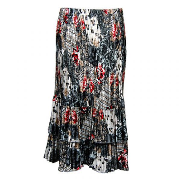 wholesale Skirts - Satin Mini Pleat Tiered*  White-Black-Red Abstract - One Size Fits Most