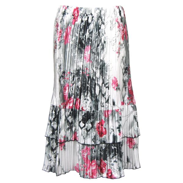 wholesale 745 - Skirts - Satin Mini Pleat Tiered  White-Black-Pink Floral - One Size Fits Most
