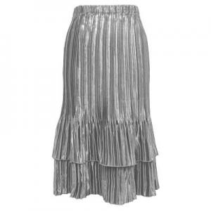 745 - Skirts - Satin Mini Pleat Tiered Solid Silver - One Size Fits Most