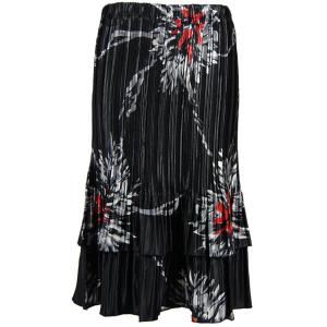 745 - Skirts - Satin Mini Pleat Tiered  Oriental Floral Black-Red Satin Mini Pleat Tiered Skirt - One Size Fits Most