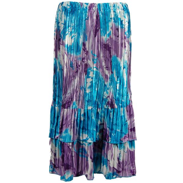 wholesale Skirts - Satin Mini Pleat Tiered*  Turquoise-Purple Watercolors - One Size Fits Most