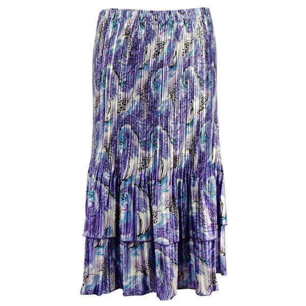wholesale Skirts - Satin Mini Pleat Tiered*  Purple Print Satin Mini Pleat Tiered Skirt - One Size Fits Most