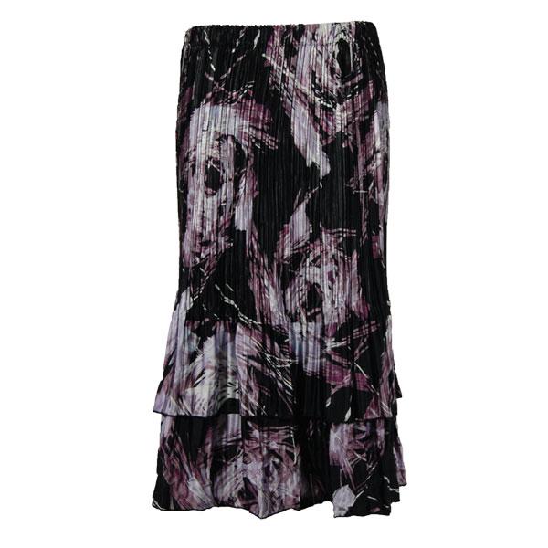 Wholesale 745 - Skirts - Satin Mini Pleat Tiered  Brushstrokes Black-Purple - One Size Fits Most