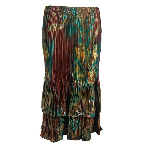wholesale 745 - Skirts - Satin Mini Pleat Tiered  Abstract Lilies Copper-Teal MB - One Size Fits Most