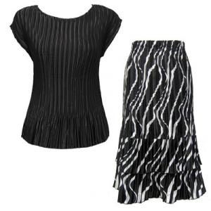 748  - Matching Satin Mini Pleat Skirt and Top Set Black Cap with Ribbon Black-White Skirt - One Size Fits Most
