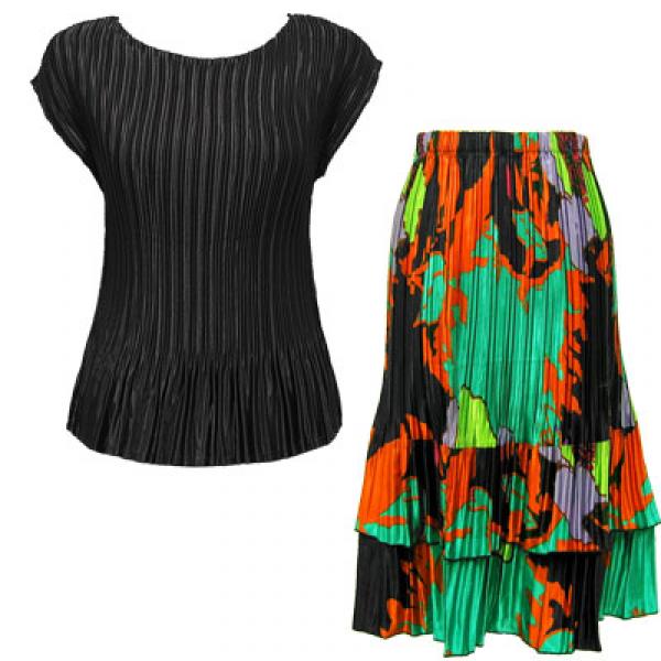 wholesale 748  - Matching Satin Mini Pleat Skirt and Top Set Black Cap with Cukoo Green Skirt - One Size Fits Most