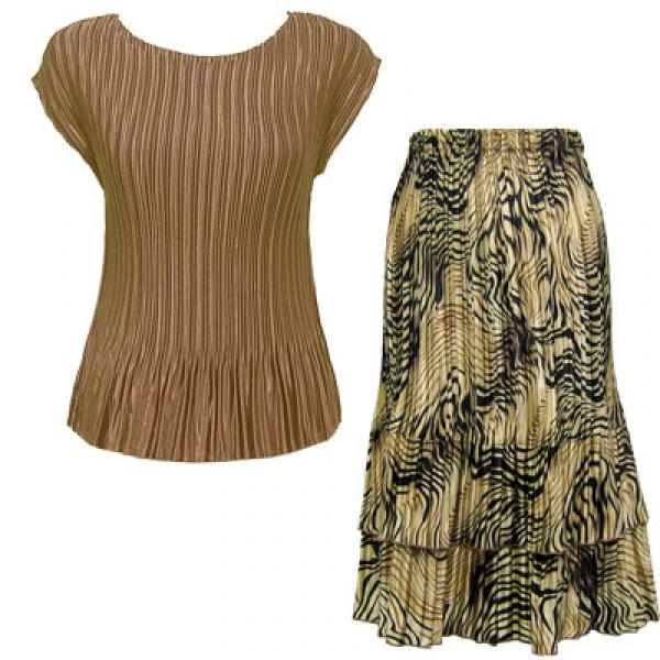 wholesale 748  - Matching Satin Mini Pleat Skirt and Top Set Taupe Cap with Swirl Animal Skirt - One Size Fits Most