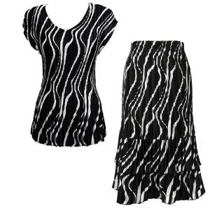 748  - Matching Satin Mini Pleat Skirt and Top Set Ribbon Black-White Cap V-Neck Set - One Size Fits Most