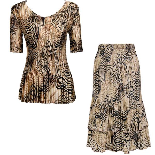 wholesale 748  - Matching Satin Mini Pleat Skirt and Top Set Swirl Animal<br>Half Sleeve V-Neck Set - One Size Fits Most