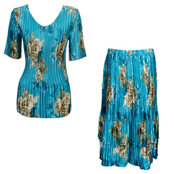 wholesale 748  - Matching Satin Mini Pleat Skirt and Top Set Taupe on Teal <br>
Half Sleeve V-Neck Set - One Size Fits Most
