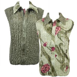 4537 - Quilted Reversible Vests  P47 - Green Floral<br>Quilted Reversible Vest - One Size Fits Most