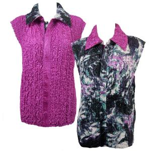 4537 - Quilted Reversible Vests  P39/PLUS - Pink-Grey Floral<br>Quilted Reversible Vest - XL-2X