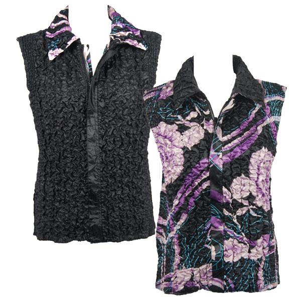 wholesale 4537 - Quilted Reversible Vests  A05 - Floral on Black <br>Quilted Reversible Vest - One Size Fits Most