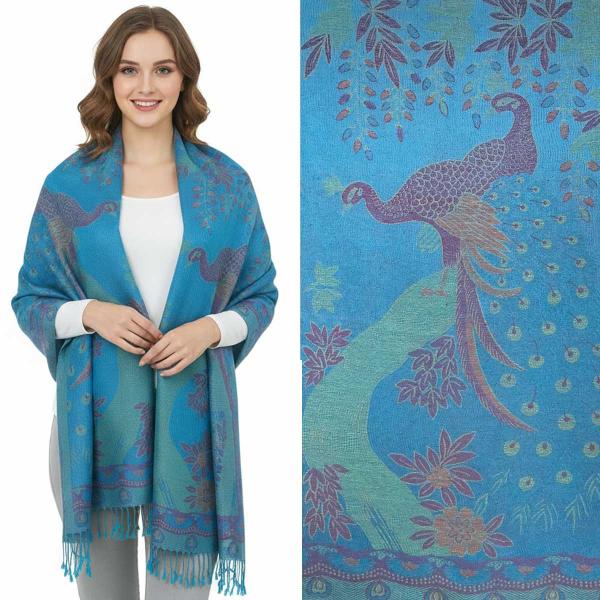 wholesale 773/T - Pashmina Style Shawls Peacock - #11 Turquoise Multi - One Size Fits Most