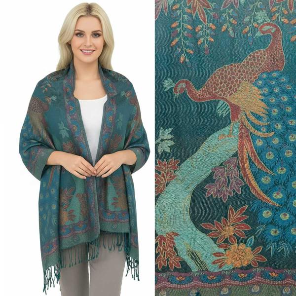 wholesale 773/T - Pashmina Style Shawls Peacock - #15 Teal Multi - One Size Fits Most