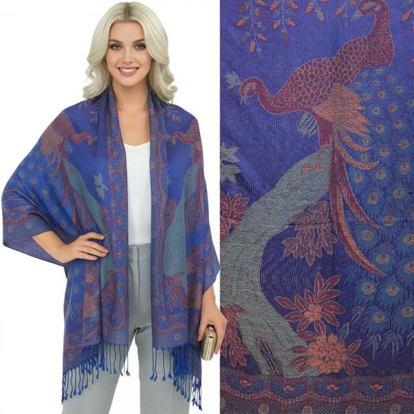 wholesale 773/T - Pashmina Style Shawls Peacock #17 Royal Blue Multi - One Size Fits Most