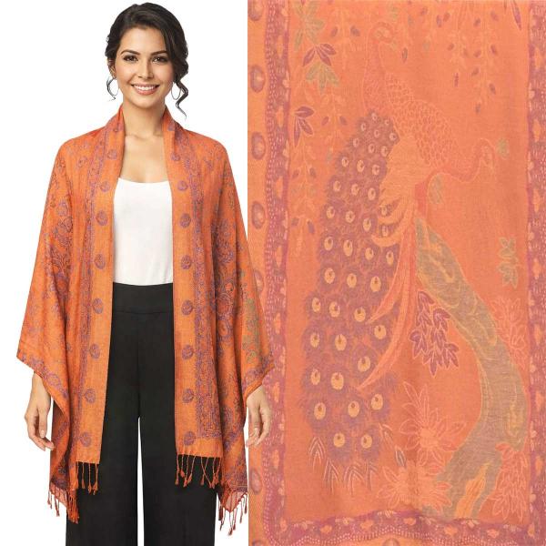 wholesale 773/T - Pashmina Style Shawls Peacock #04 Orange Multi - One Size Fits Most
