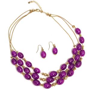 794 Fashion Necklace & Earring Sets 1173 - Gold-Purple - 