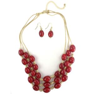Wholesale 794 Fashion Necklace & Earring Sets 1173 - Gold-Red - 