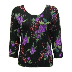 822 - Magic Crush Georgette 3/4 Sleeve Tops Black-Purple Floral - One Size Fits Most