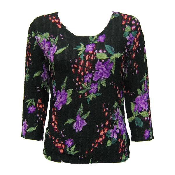 822 - Magic Crush Georgette 3/4 Sleeve Tops Black-Purple Floral - One Size Fits Most