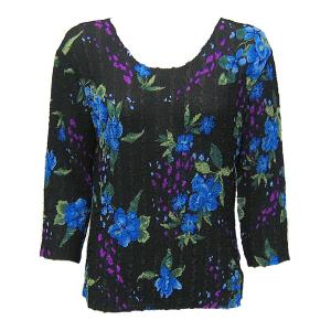 822 - Magic Crush Georgette 3/4 Sleeve Tops Black-Blue Floral - One Size Fits Most