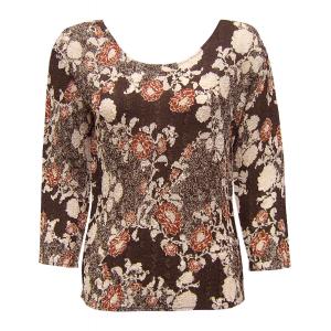 822 - Magic Crush Georgette 3/4 Sleeve Tops Chocolate-Ivory Floral - One Size Fits Most