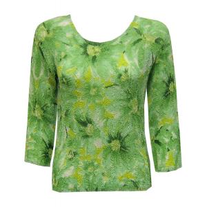 822 - Magic Crush Georgette 3/4 Sleeve Tops Daisies - Green - One Size Fits Most