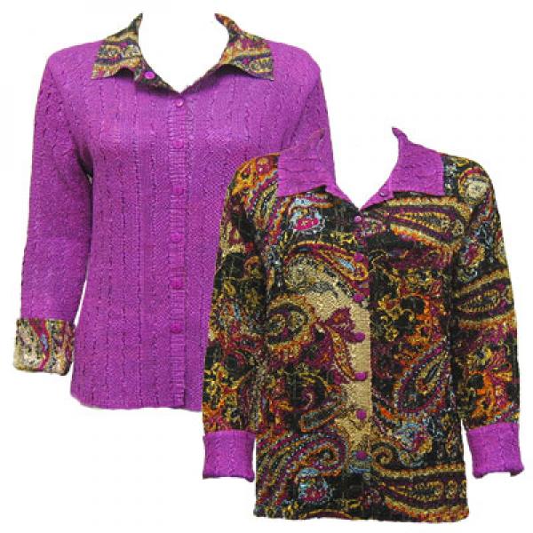wholesale 9989 - Reversible Magic Crush Jackets Paisley Plaid Magenta reverses to Solid Orchid -     M-L