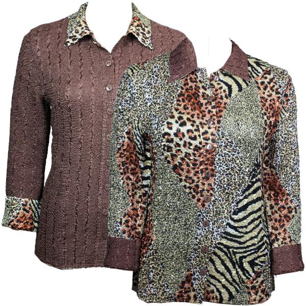 wholesale 9989 - Reversible Magic Crush Jackets Patchwork Animal reverses to Solid Brown MB - 1X-2X