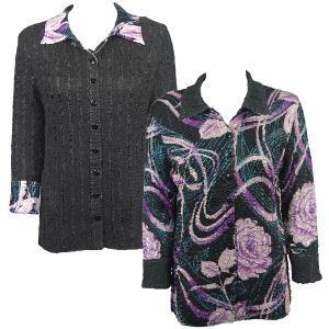 9989 - Reversible Magic Crush Jackets Abstract Floral Purple-Rose reverses to Solid Black #A05 - S-M