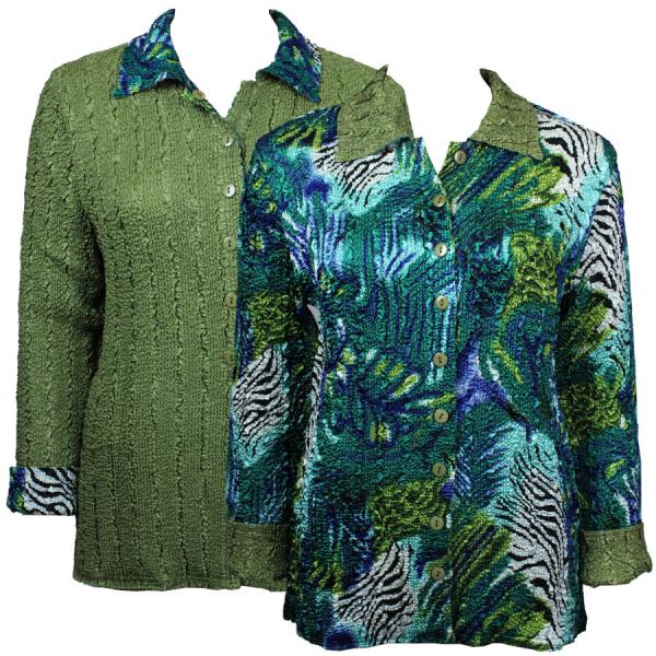 wholesale 9989 - Reversible Magic Crush Jackets Abstract Zebra Blue-Green reverses to Solid Olive - S-M