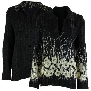 9989 - Reversible Magic Crush Jackets Ivory Poppies on Black reverses to Solid Black  - S-M