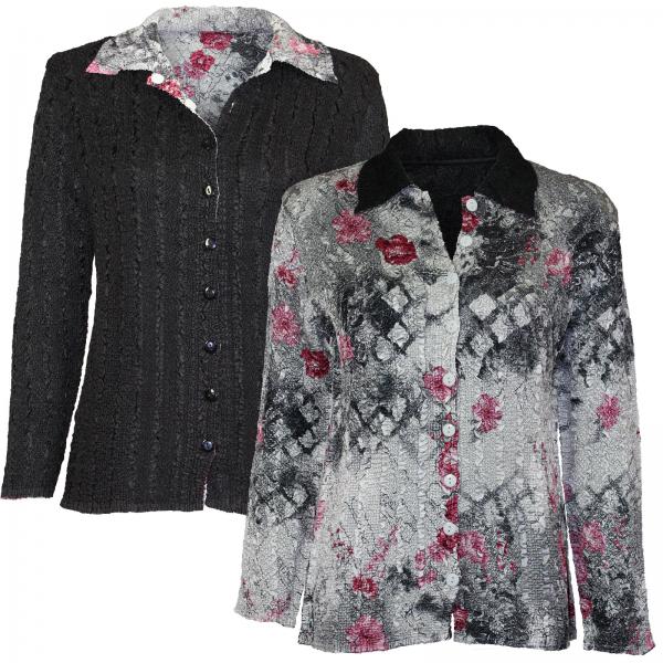wholesale 9989 - Reversible Magic Crush Jackets White-Black-Pink Floral reverses to Solid Black - 1X-2X