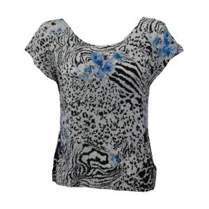 836 - Ultra Light Crush Cap Sleeve Tops Reptile Floral - Blue - Plus Size Fits (XL-2X)