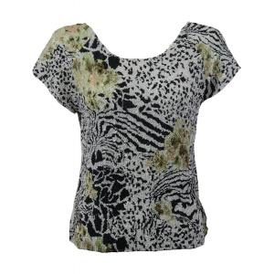Wholesale 836 - Ultra Light Crush Cap Sleeve Tops Reptile Floral - Green - Plus Size Fits (XL-2X)